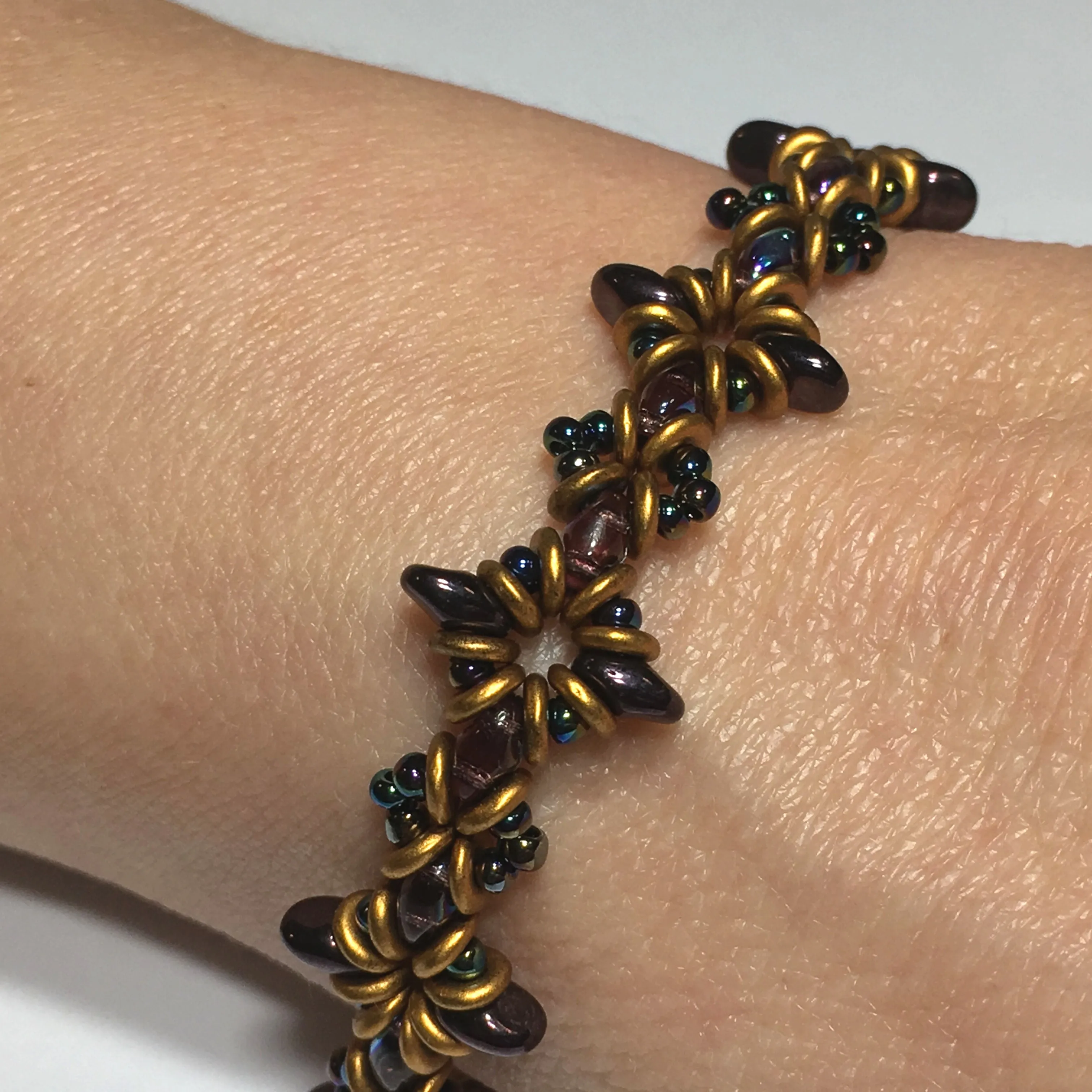 Bead Kit to Make "Oh, My Stars! Bracelet" Dark Amethyst / Gold Brass with Free Tutorial starting at $9.99