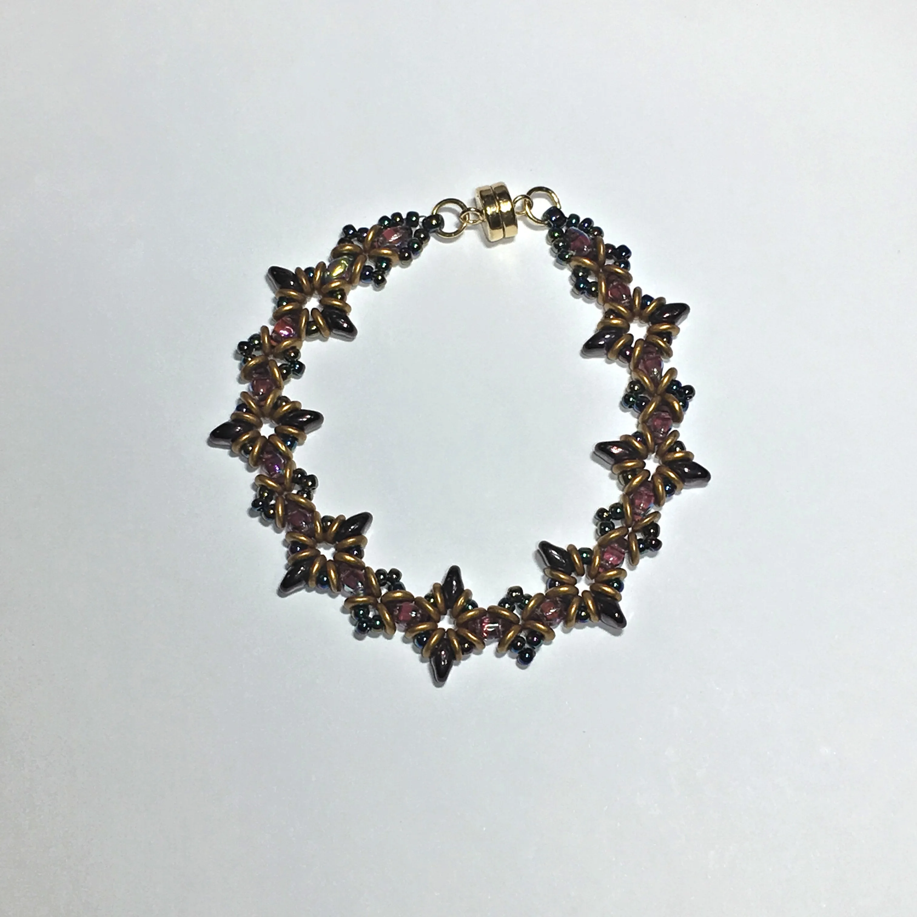 Bead Kit to Make "Oh, My Stars! Bracelet" Dark Amethyst / Gold Brass with Free Tutorial starting at $9.99