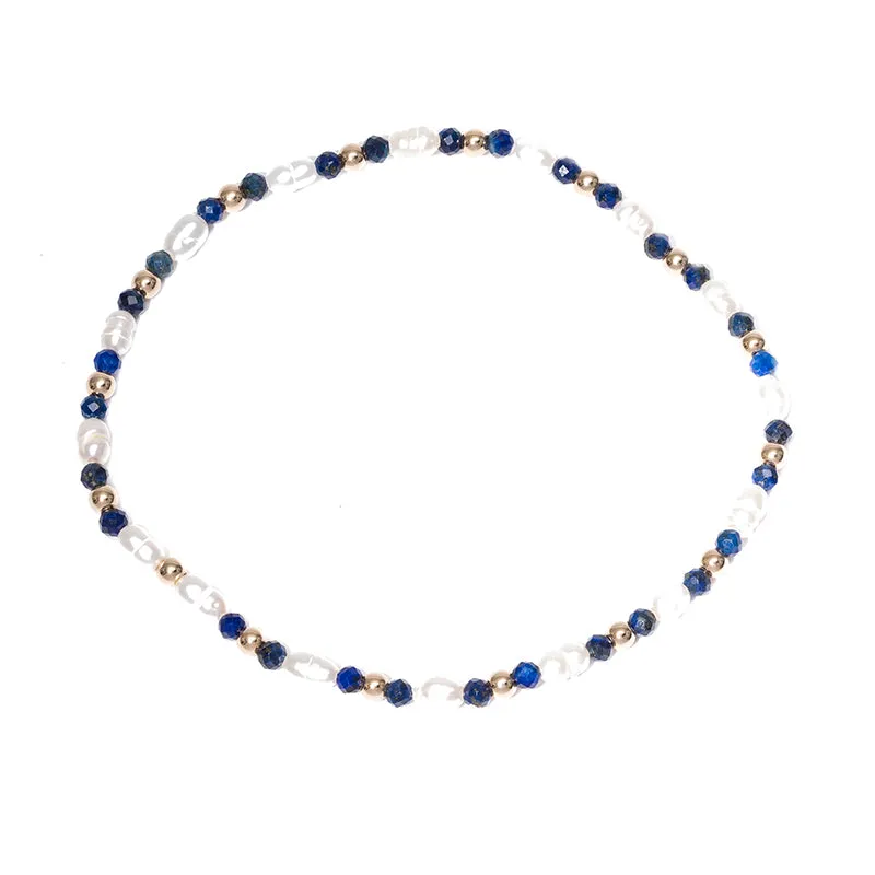 BEADED PEARL AND LAPIS BRACELET