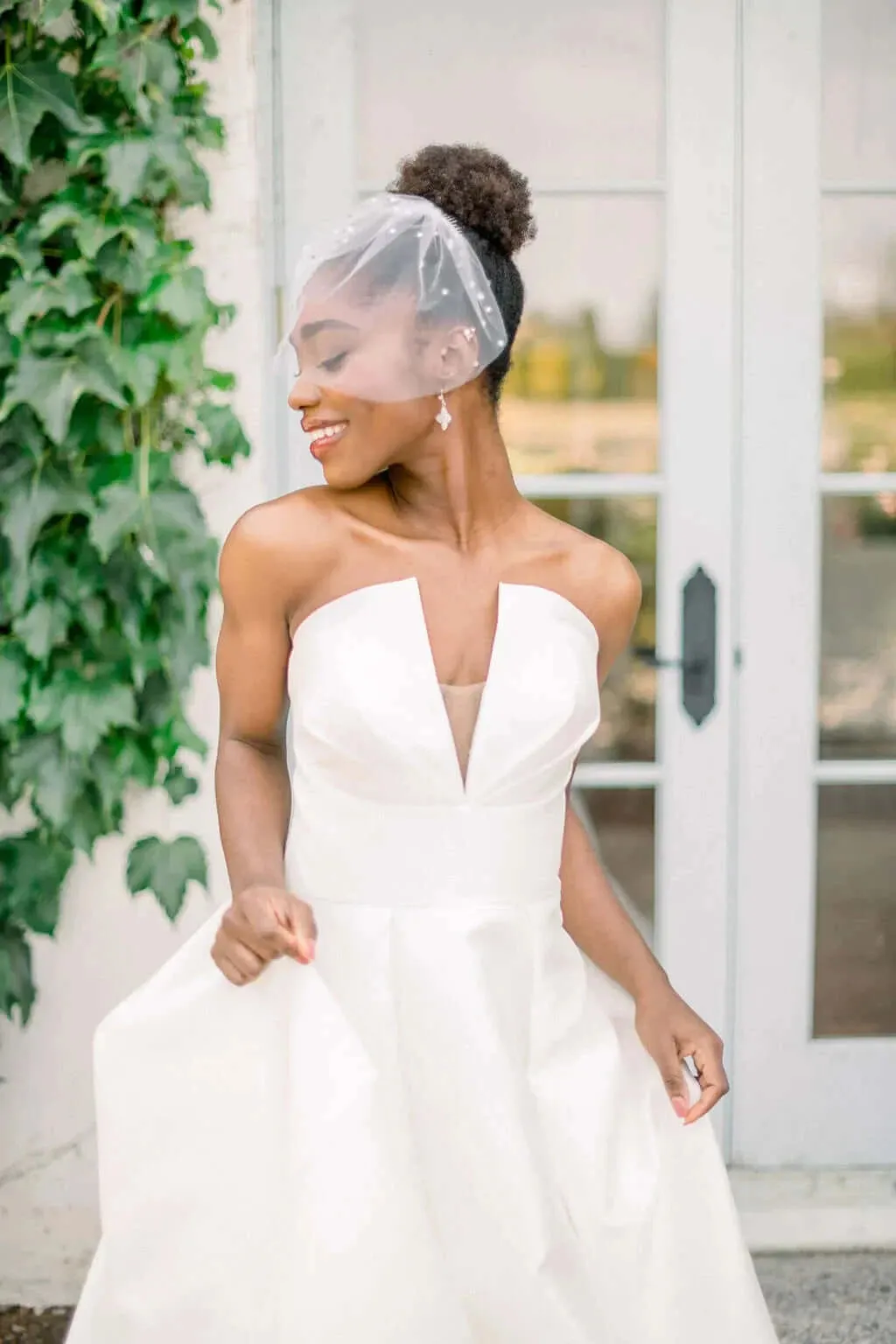 Birdcage veil - Mini tulle veil with crystal pearls - Illusion tulle veil -  Ready to ship