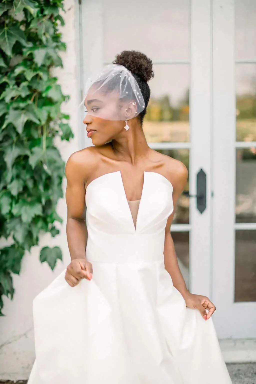 Birdcage veil - Mini tulle veil with crystal pearls - Illusion tulle veil -  Ready to ship