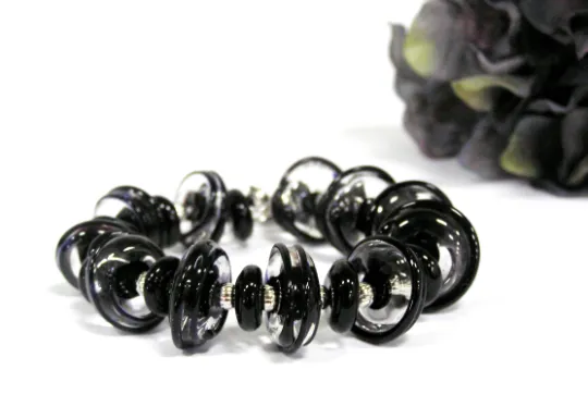 Black Glass Beaded Bracelet