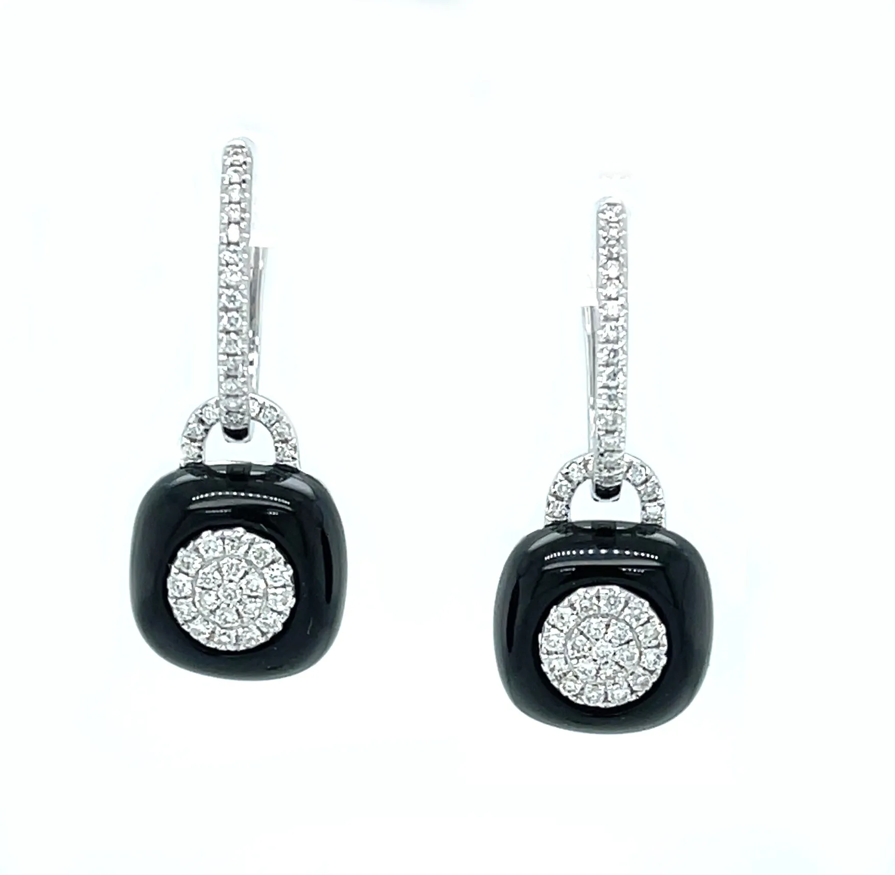Black Onyx & Diamond, 18k White Gold Dangle Earrings