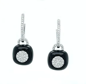 Black Onyx & Diamond, 18k White Gold Dangle Earrings