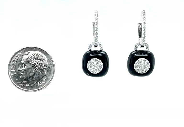 Black Onyx & Diamond, 18k White Gold Dangle Earrings