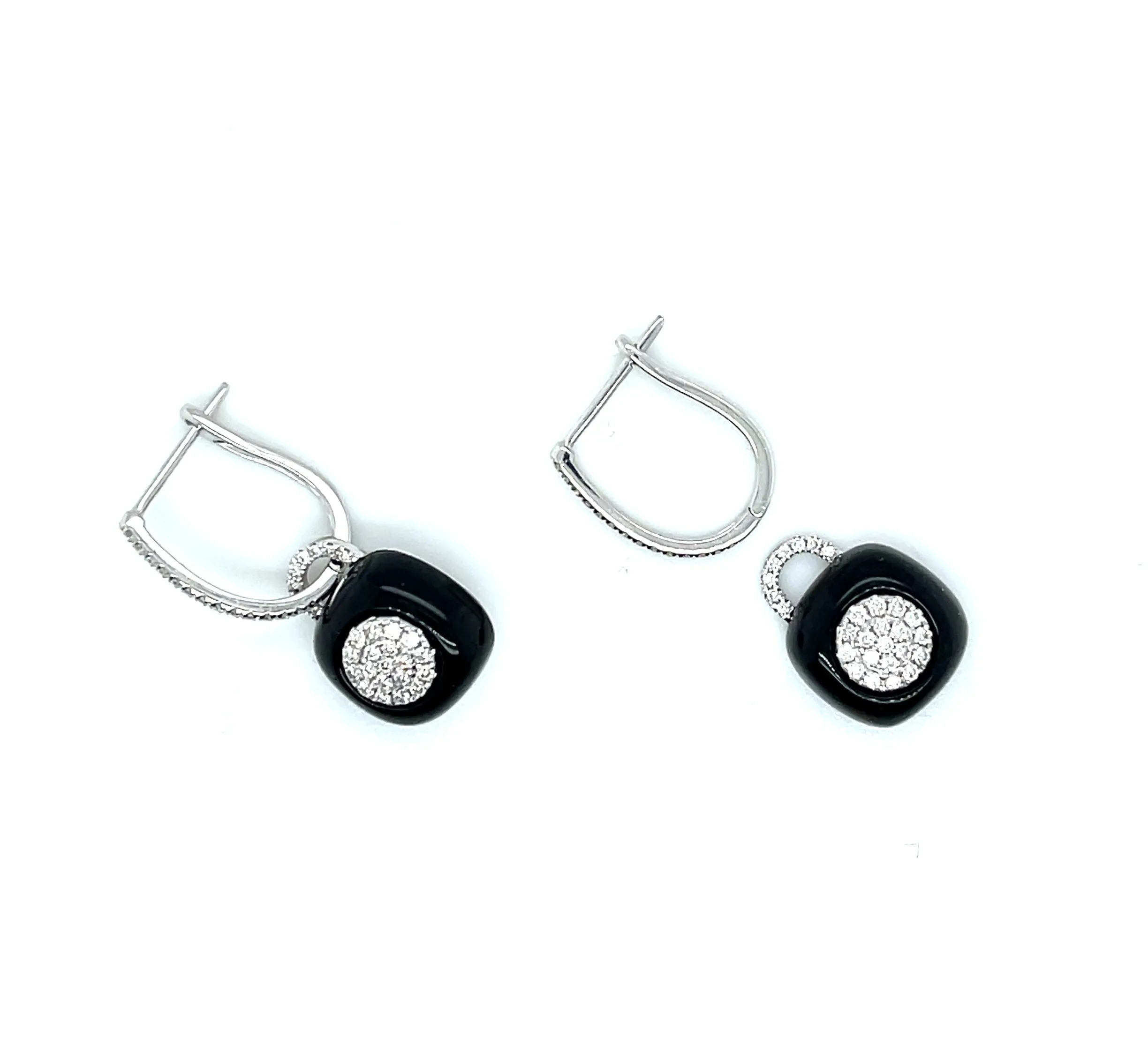 Black Onyx & Diamond, 18k White Gold Dangle Earrings