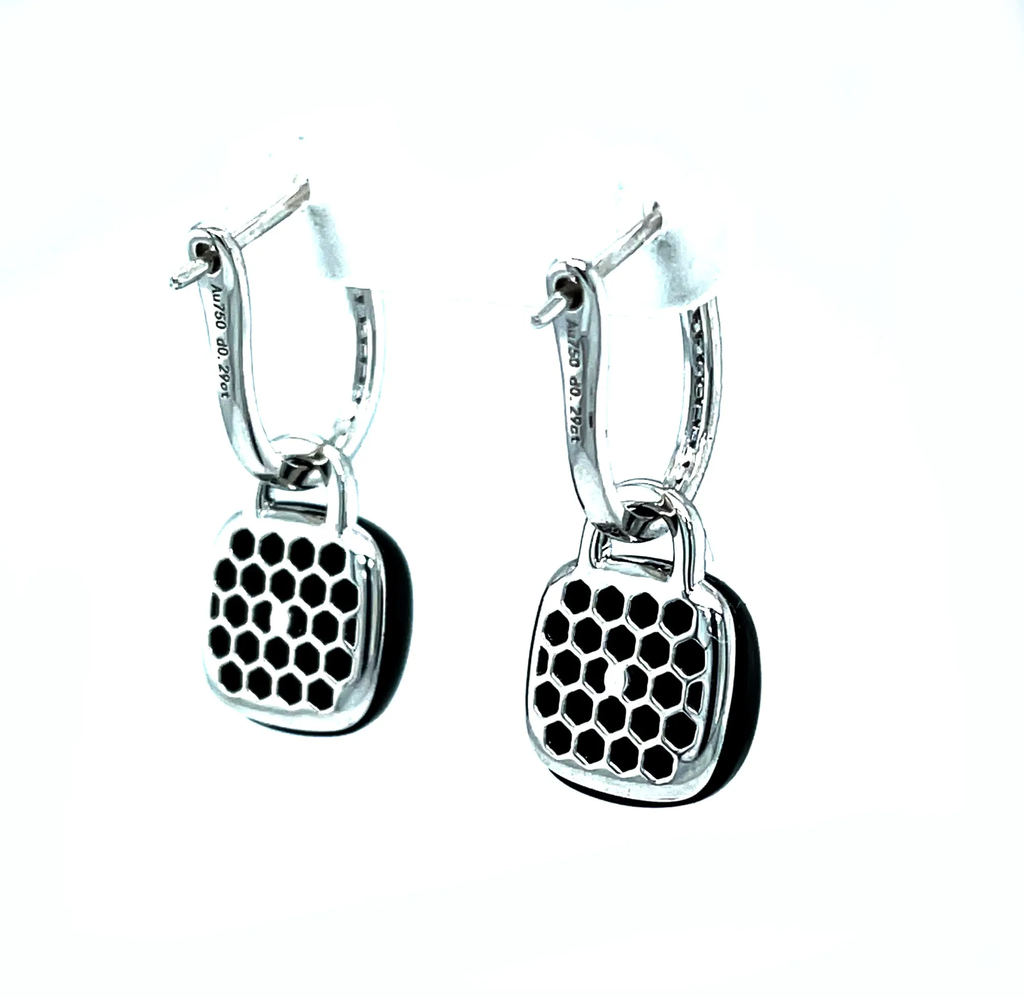 Black Onyx & Diamond, 18k White Gold Dangle Earrings