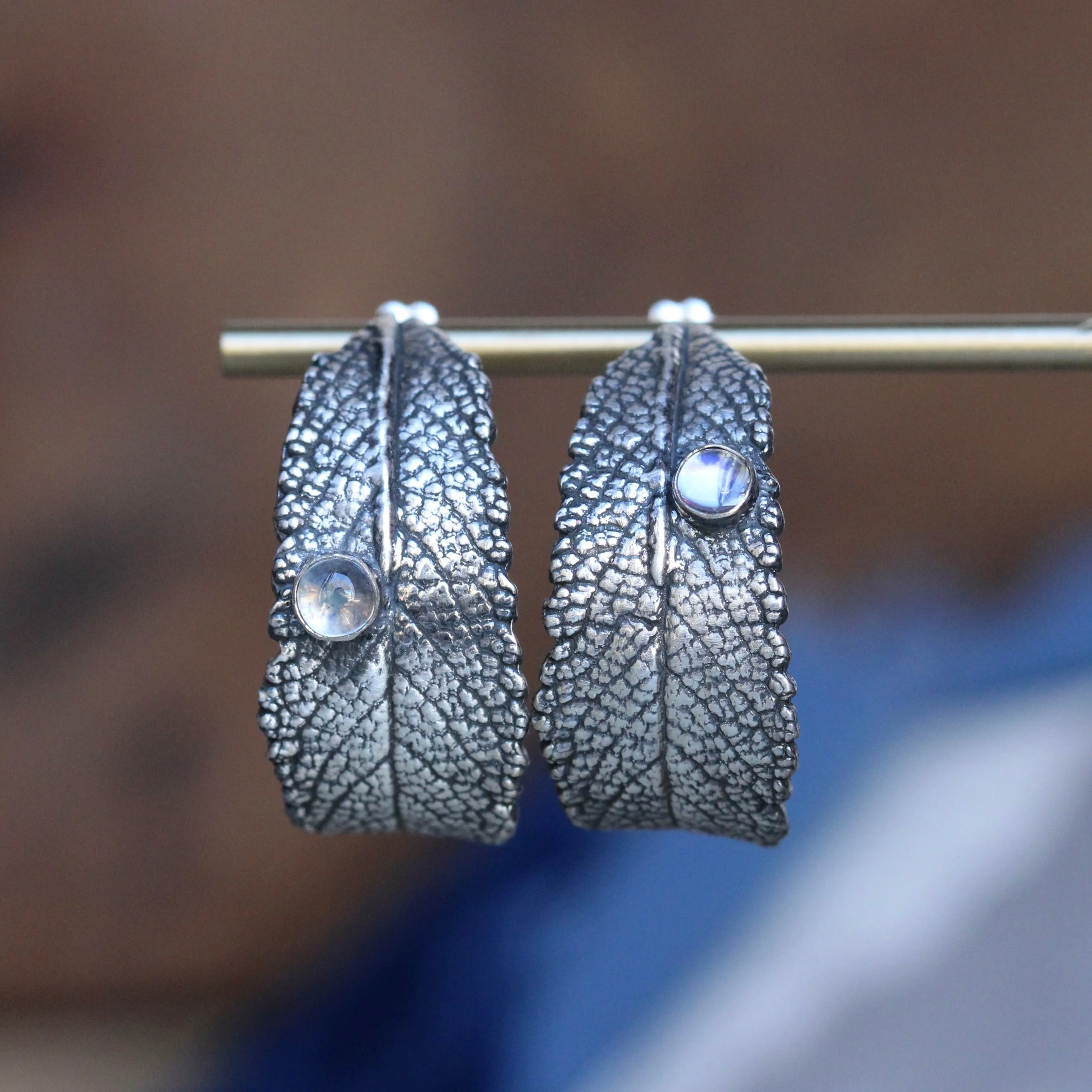 Black Sage and Moonstone sterling silver Hoop Earrings