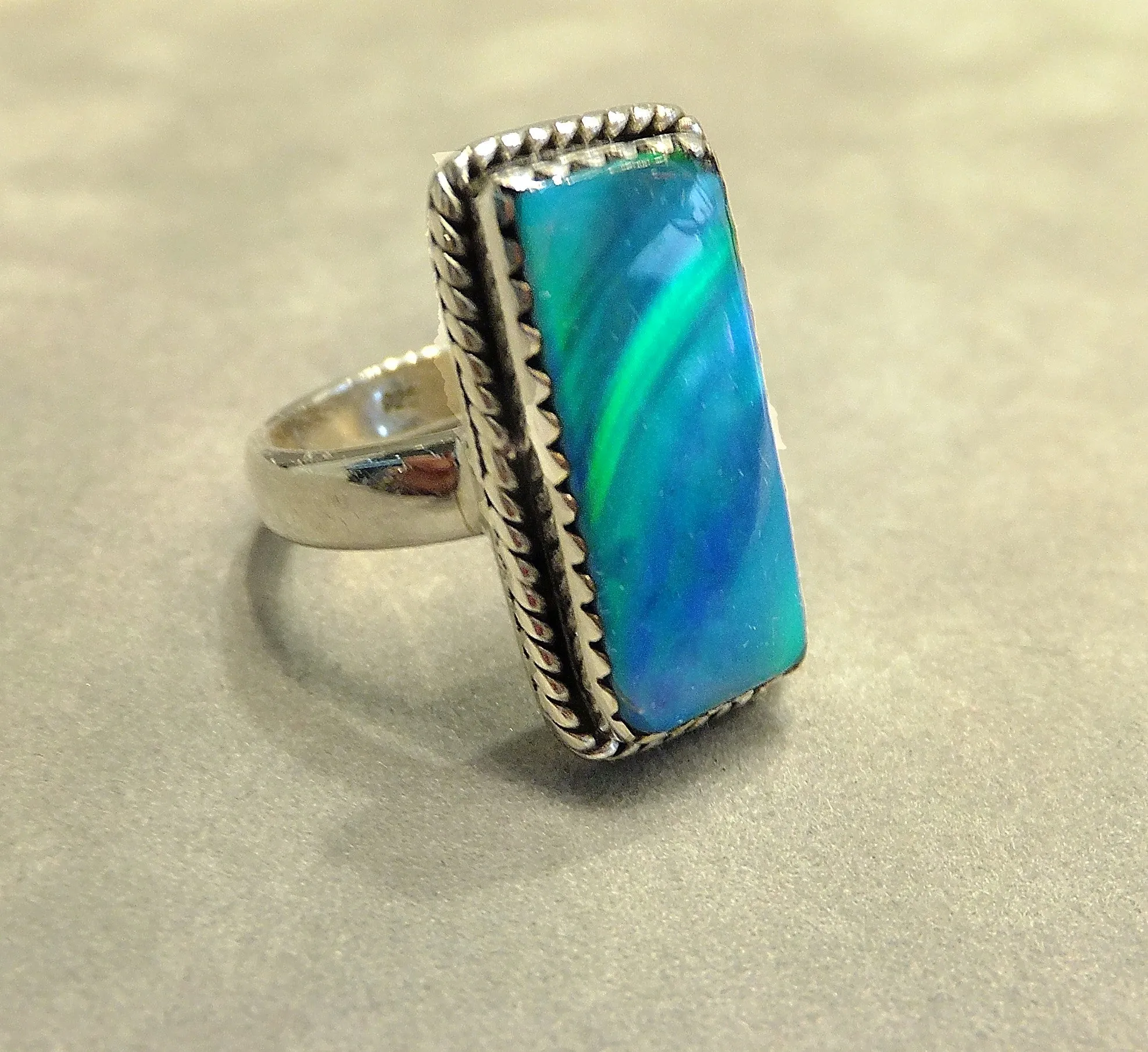 Blue Aurora Opal Ring