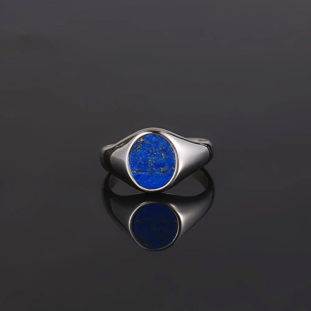 Blue Lapis Lazuli Signet Ring - Silver