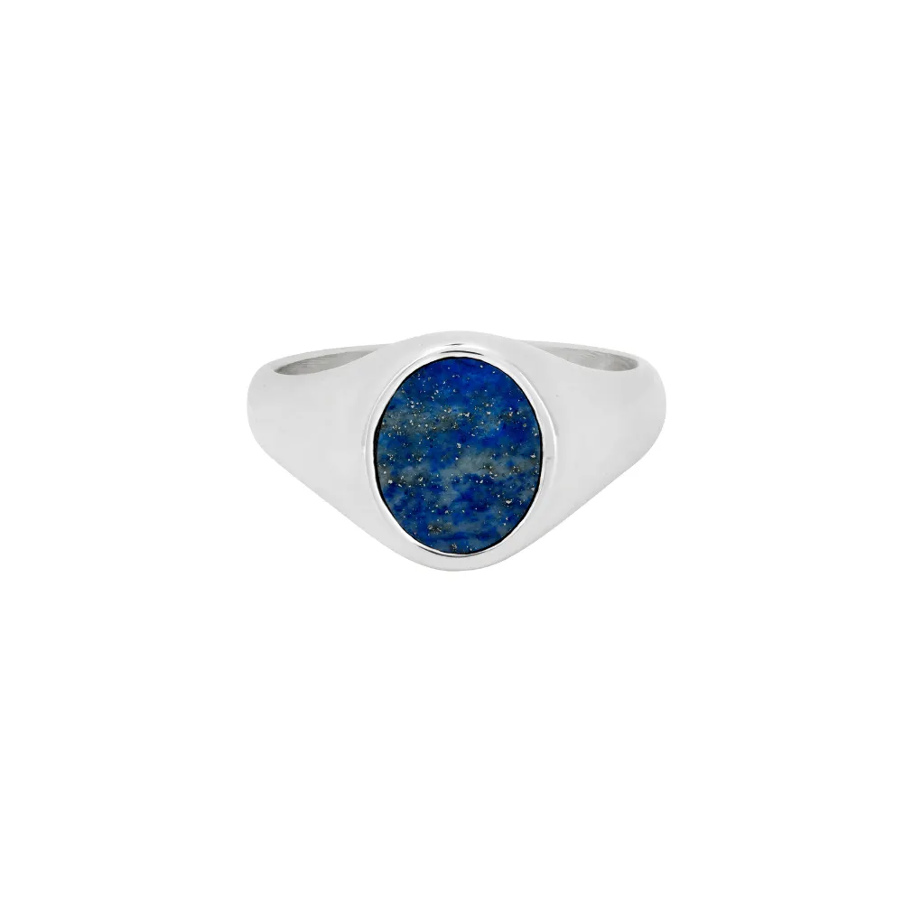 Blue Lapis Lazuli Signet Ring - Silver