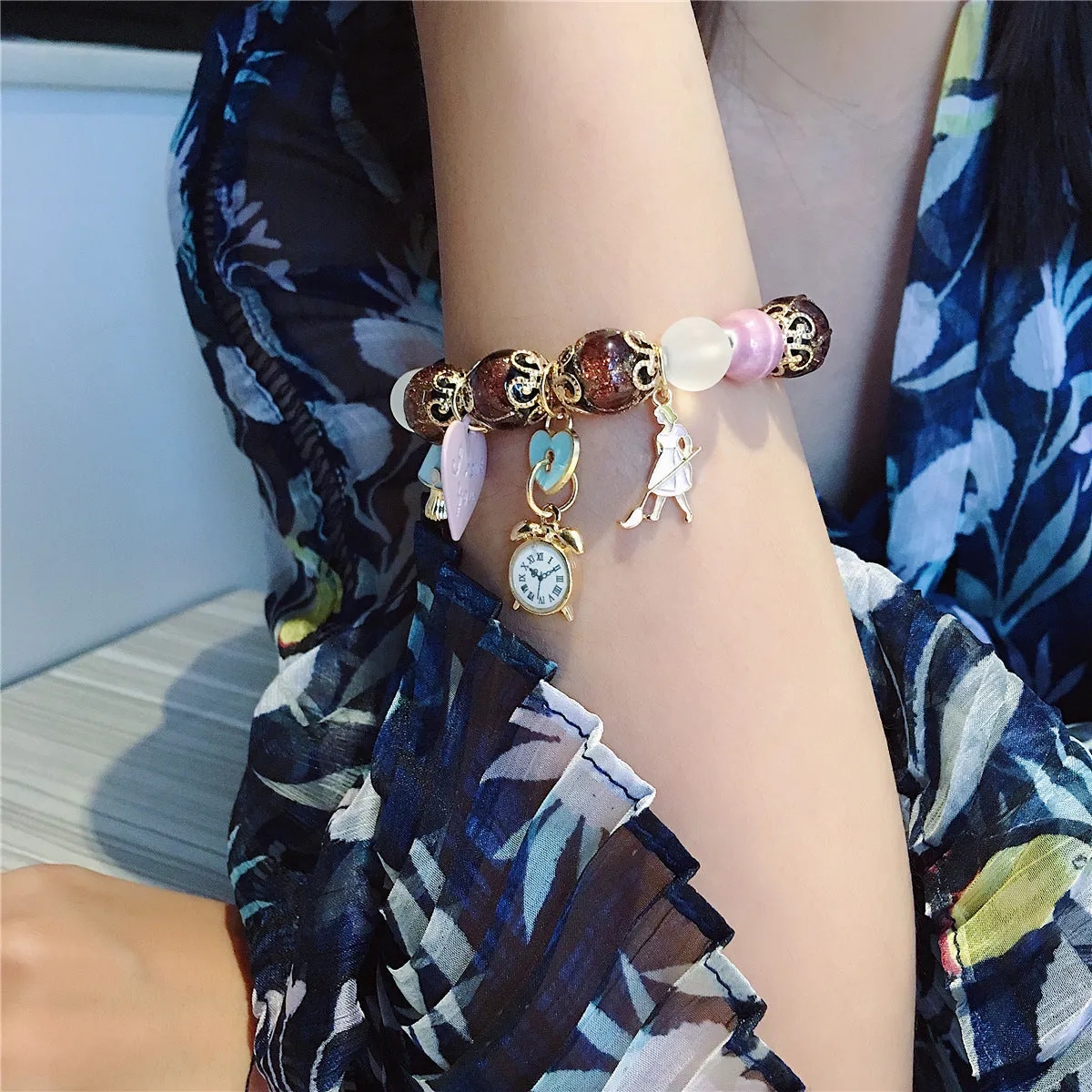 Bohemian Crystal Girl Jewelry Letter Pendant Beaded Bracelet