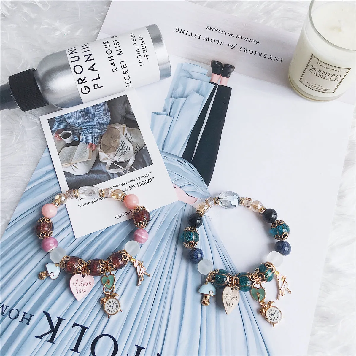 Bohemian Crystal Girl Jewelry Letter Pendant Beaded Bracelet