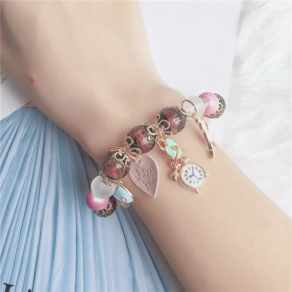 Bohemian Crystal Girl Jewelry Letter Pendant Beaded Bracelet