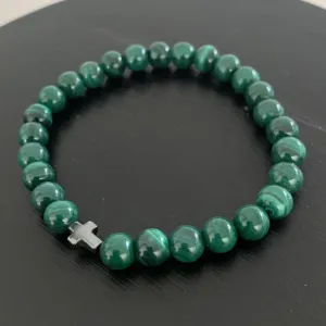 bracelet malachite naturelle ET croix hématite, le bracelet lithothérapie anti-douleur