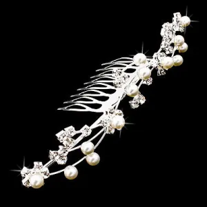 Bridal Wedding Jewelry Crystal Rhinestone Pearl Floral Vine Hair Comb Tiara