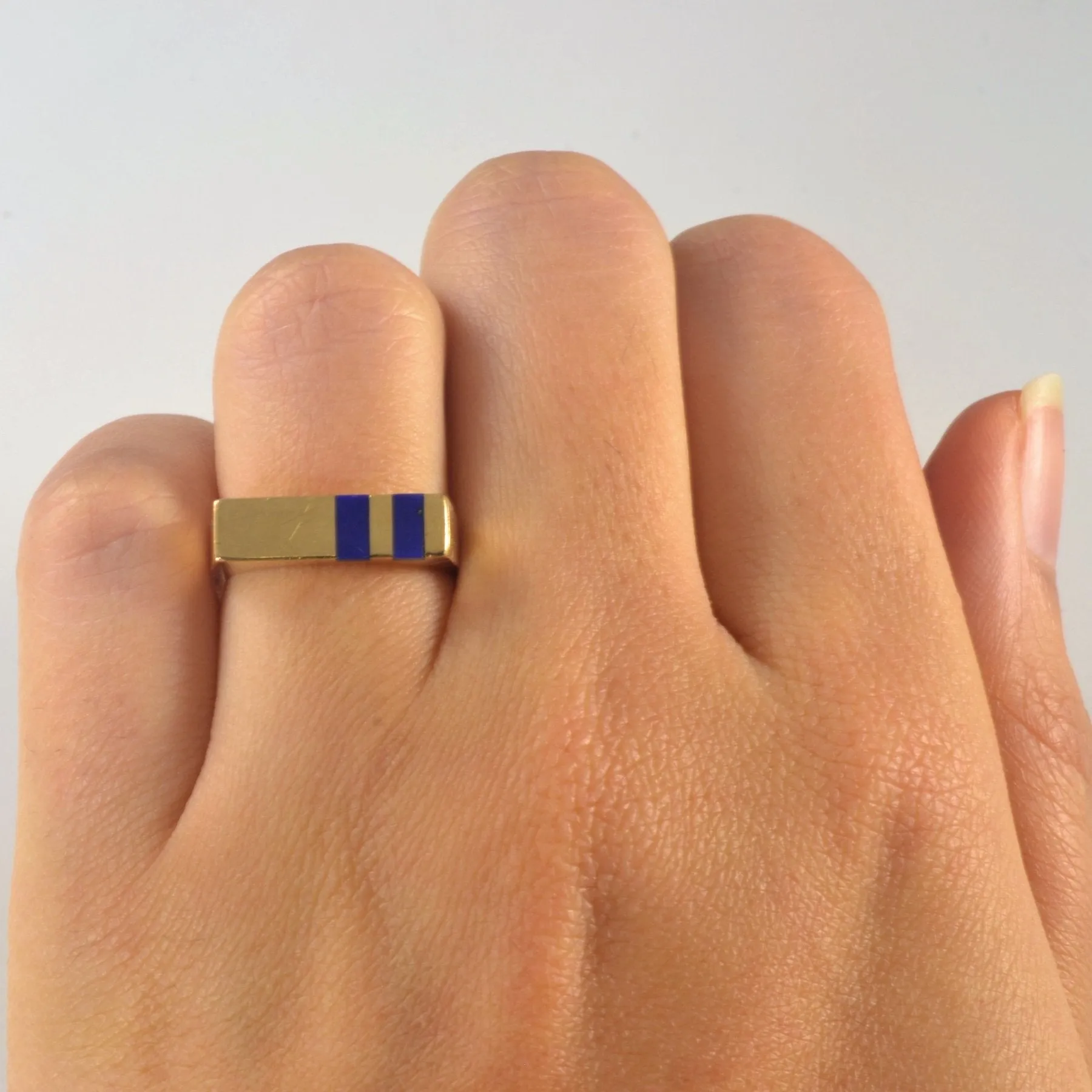 'Cavelti' Lapis Lazuli Gold Bar Ring | 0.30ctw | SZ 4.75 |