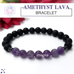 Certified Amethyst 8mm Bracelet With Lava Stone