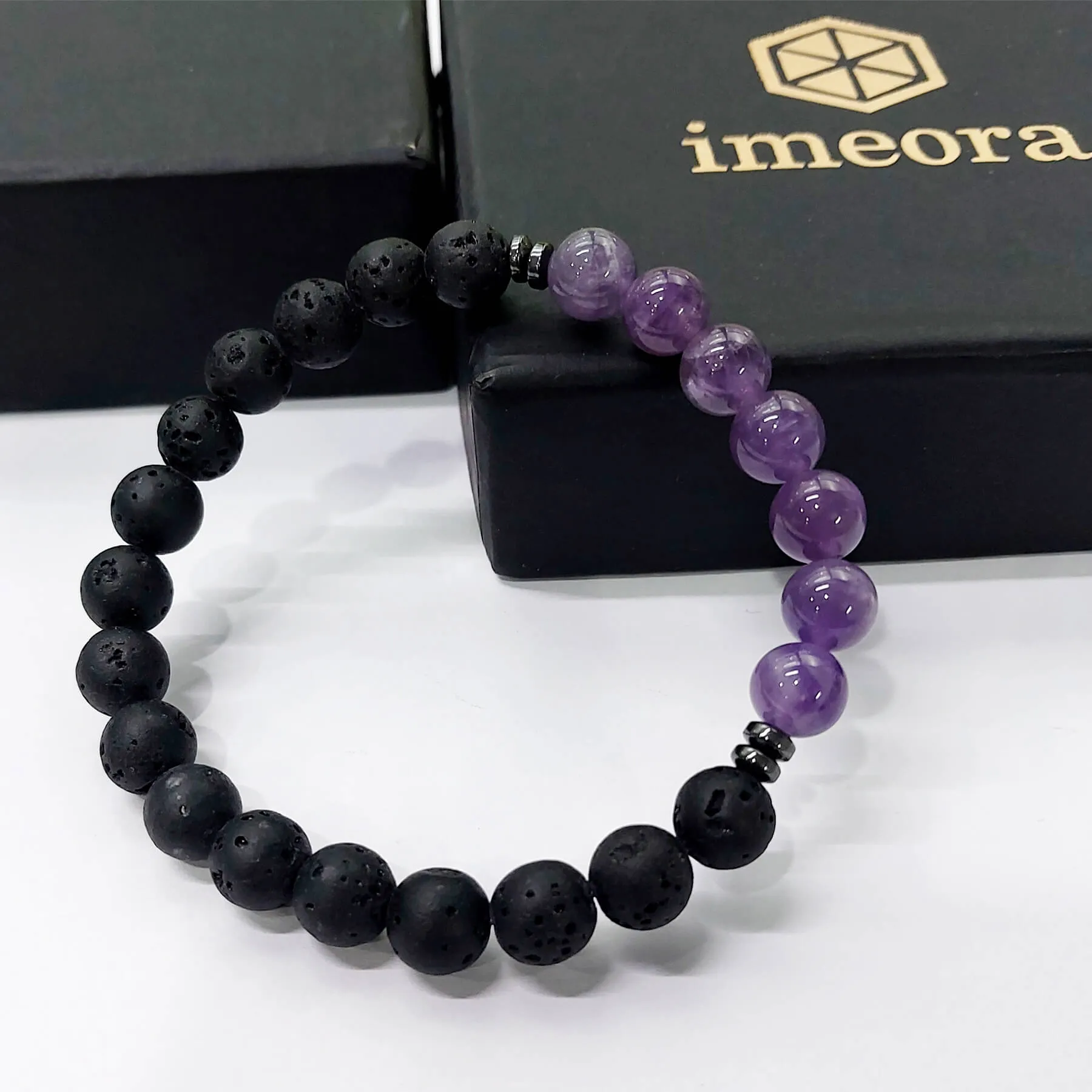 Certified Amethyst 8mm Bracelet With Lava Stone