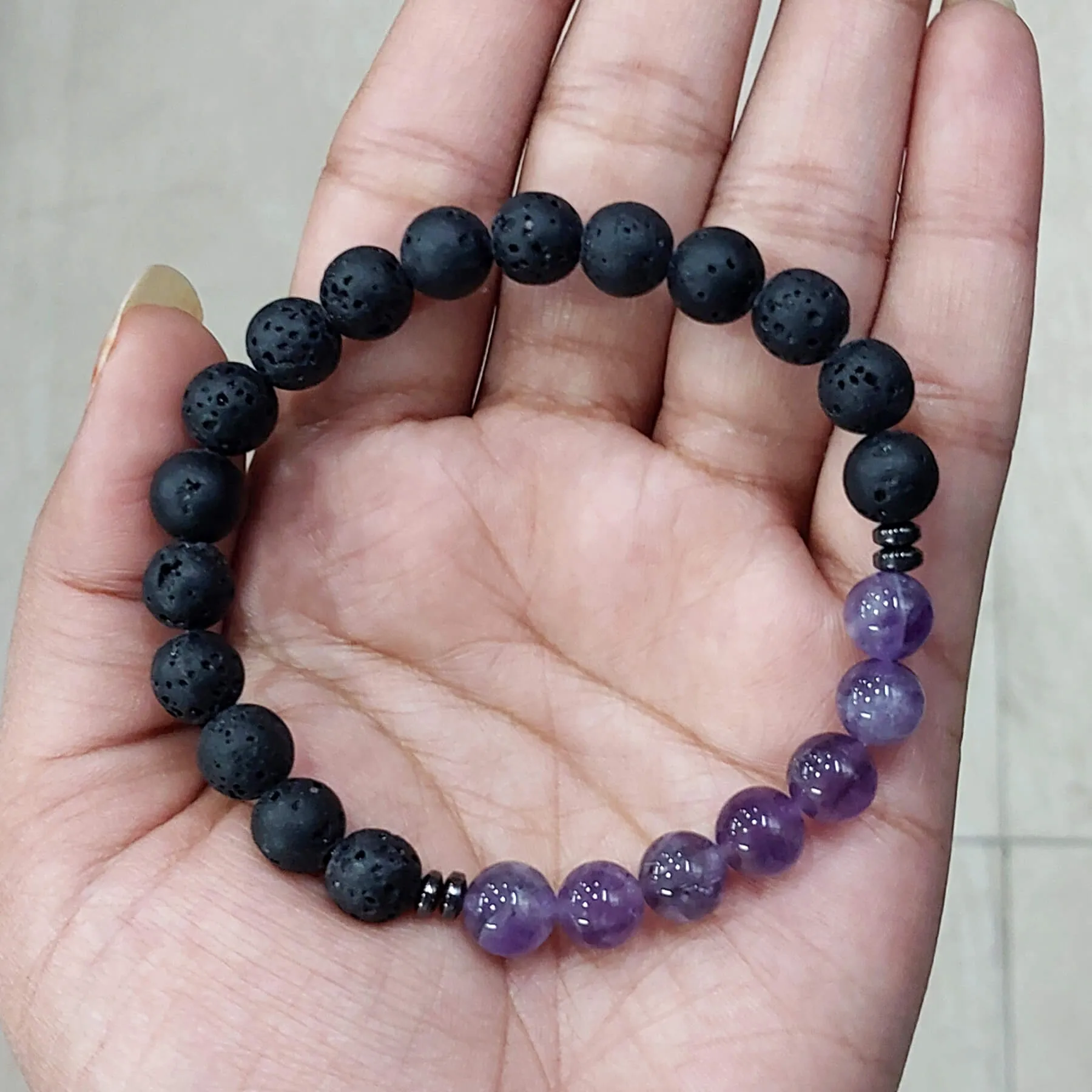 Certified Amethyst 8mm Bracelet With Lava Stone