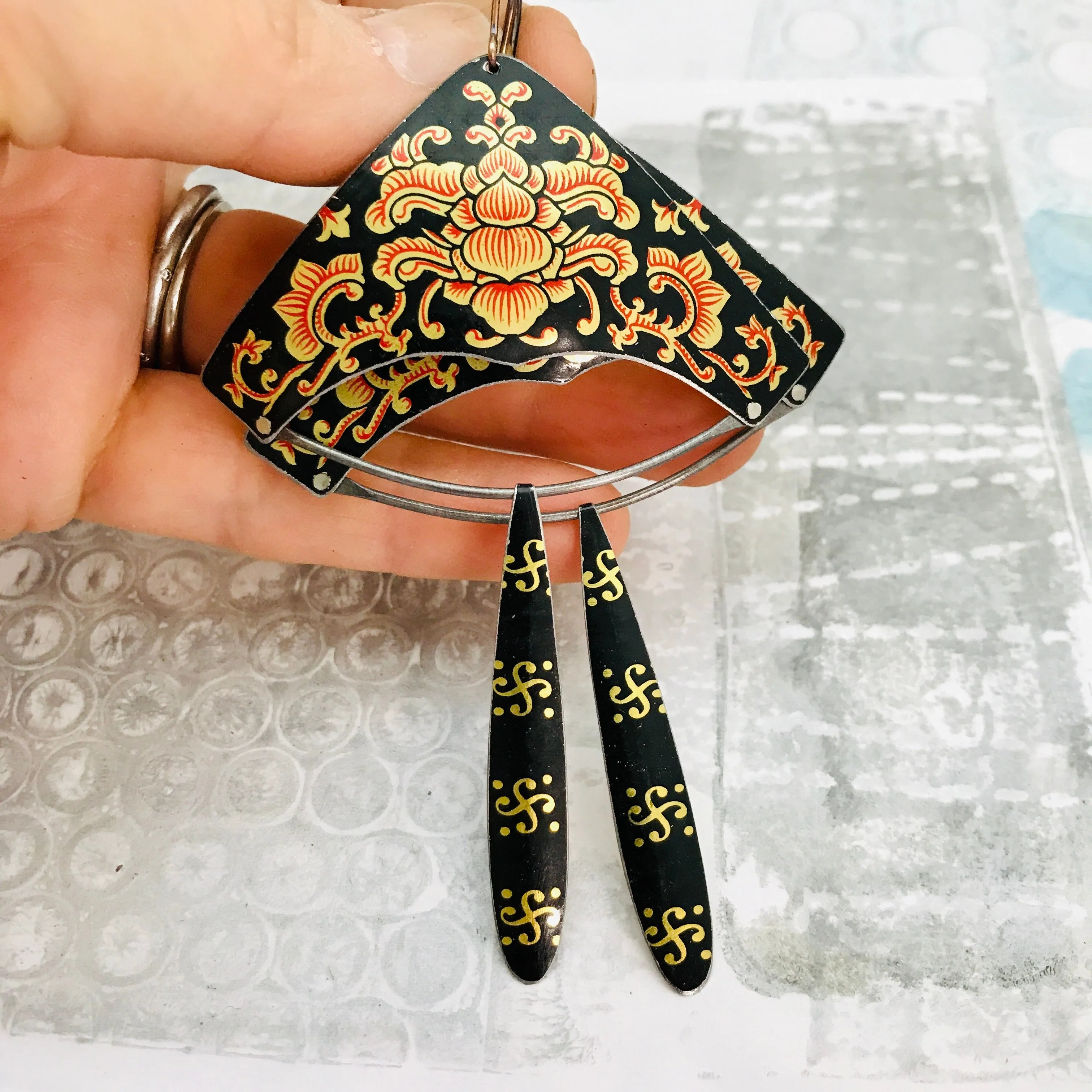 Chinese Corner Chandelier Tin Earrings