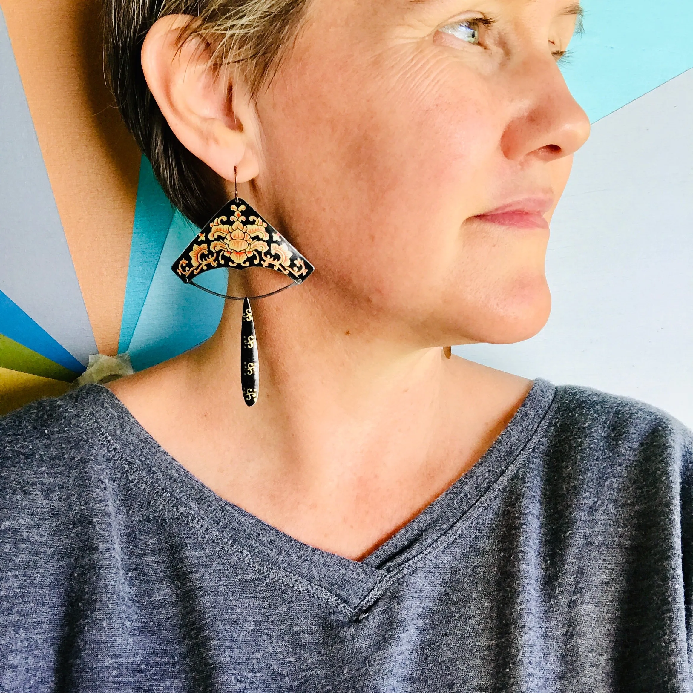 Chinese Corner Chandelier Tin Earrings