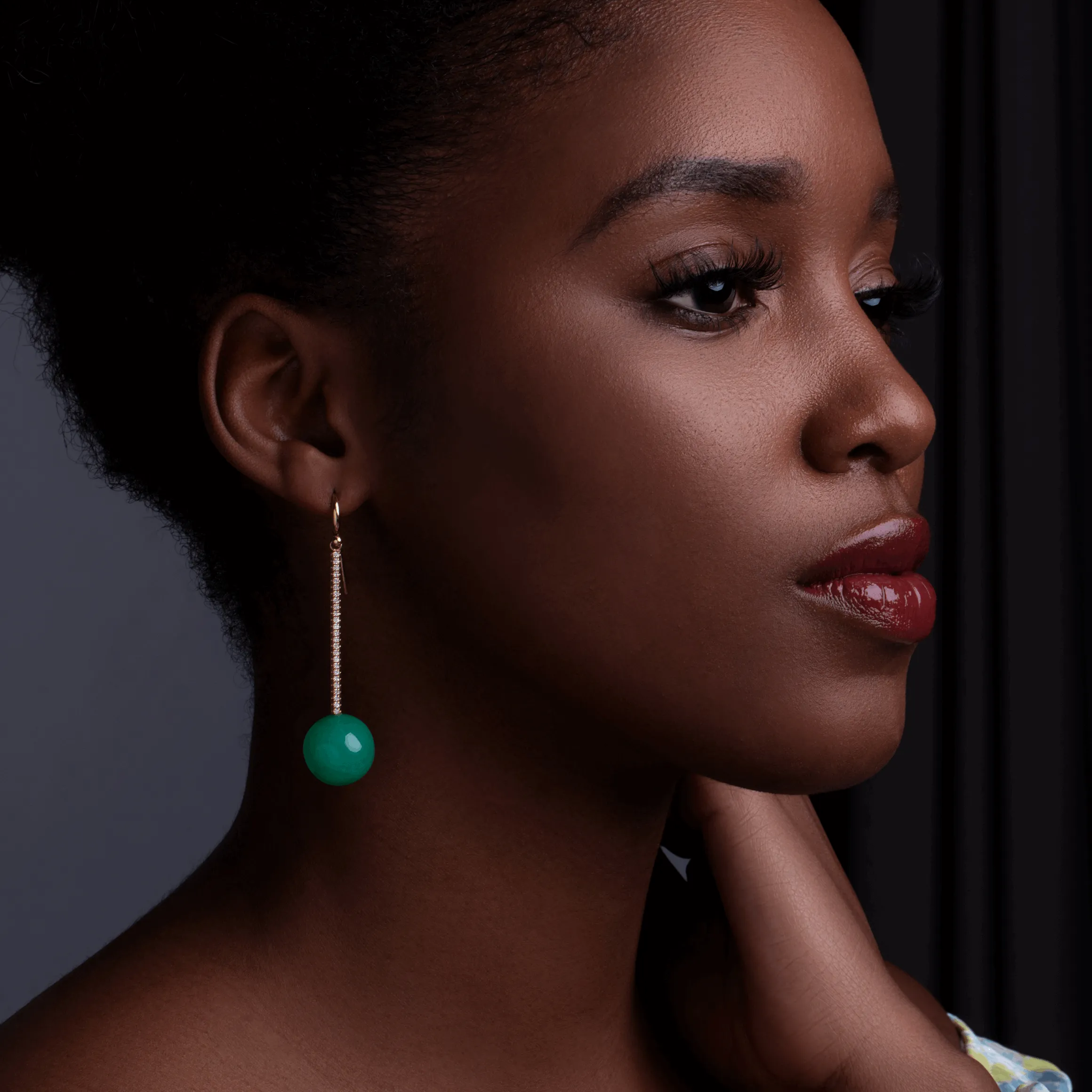 Chrysoprase Diamonds Yellow Gold Earrings