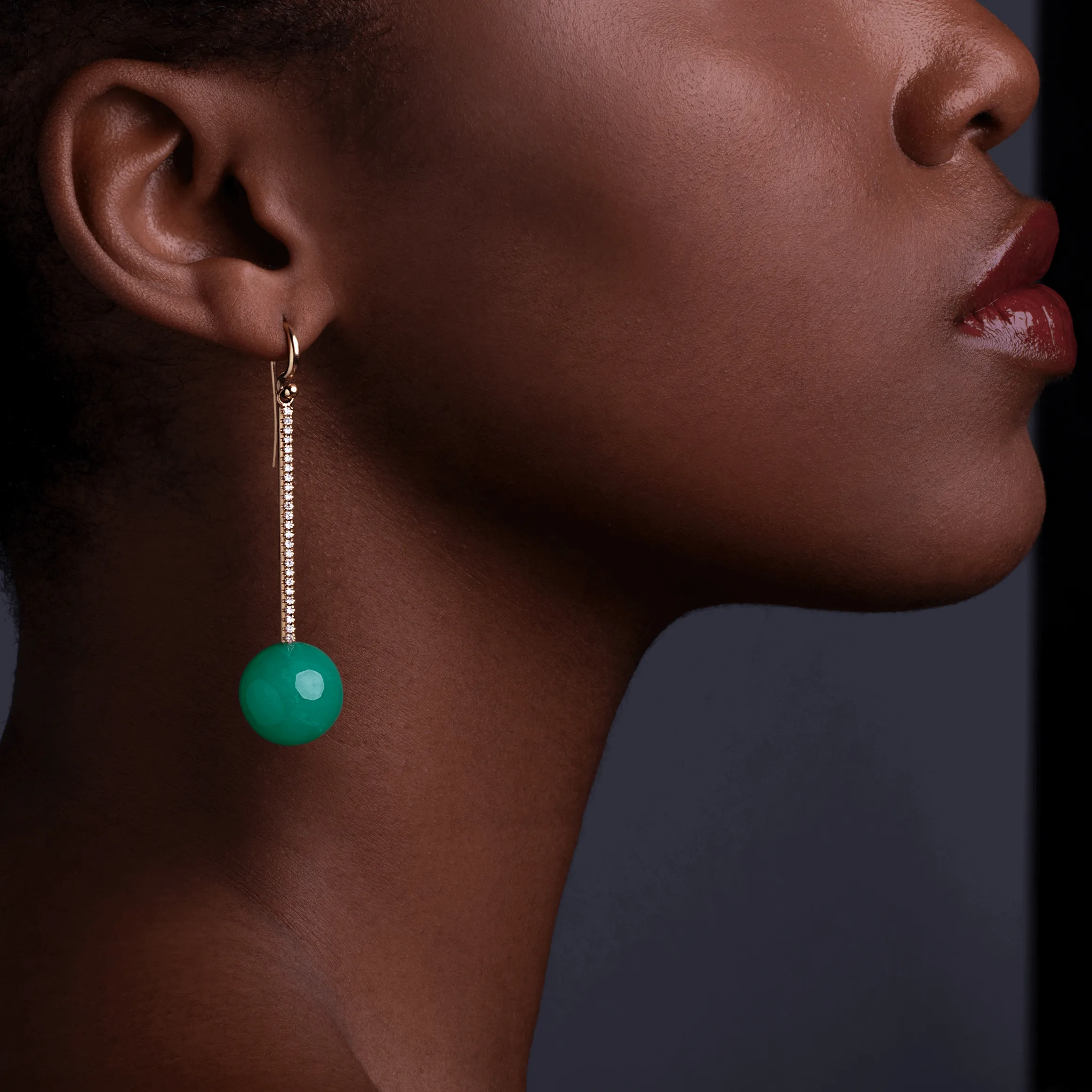 Chrysoprase Diamonds Yellow Gold Earrings