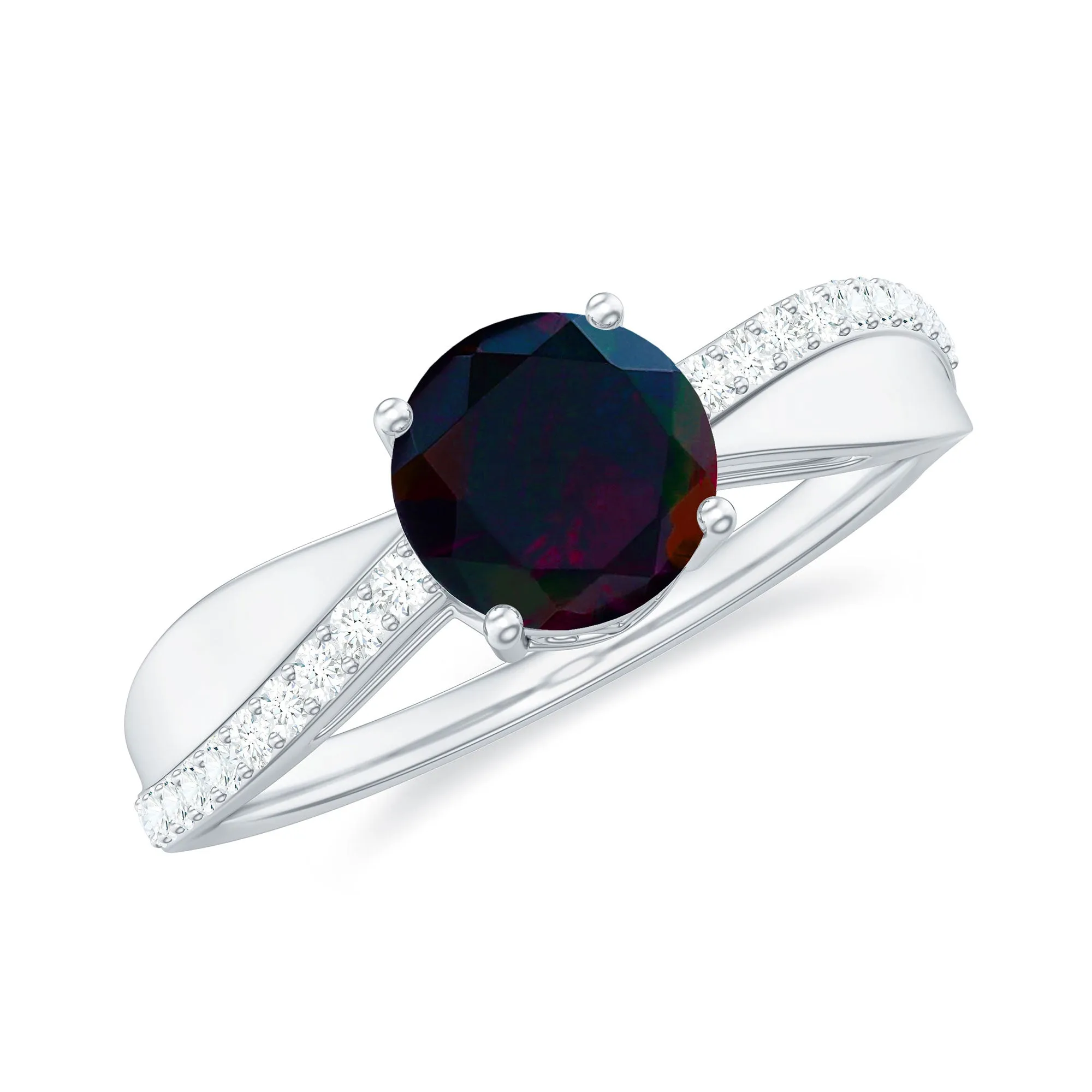 Classic Black Opal and Diamond Solitaire Engagement Ring