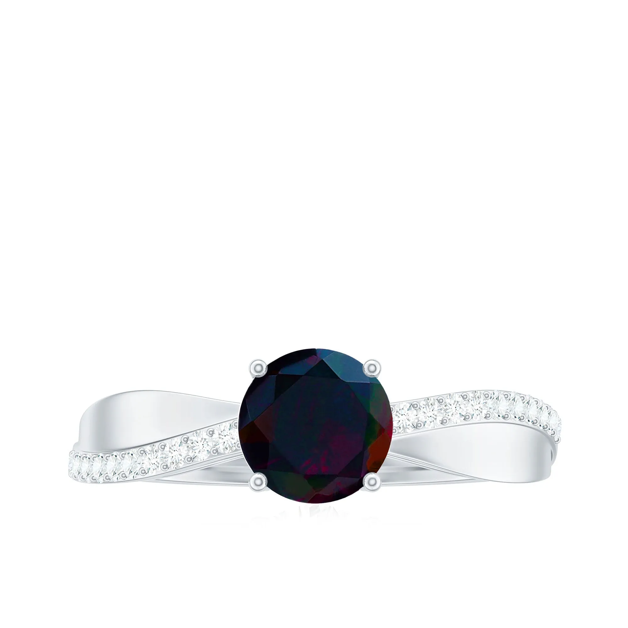 Classic Black Opal and Diamond Solitaire Engagement Ring