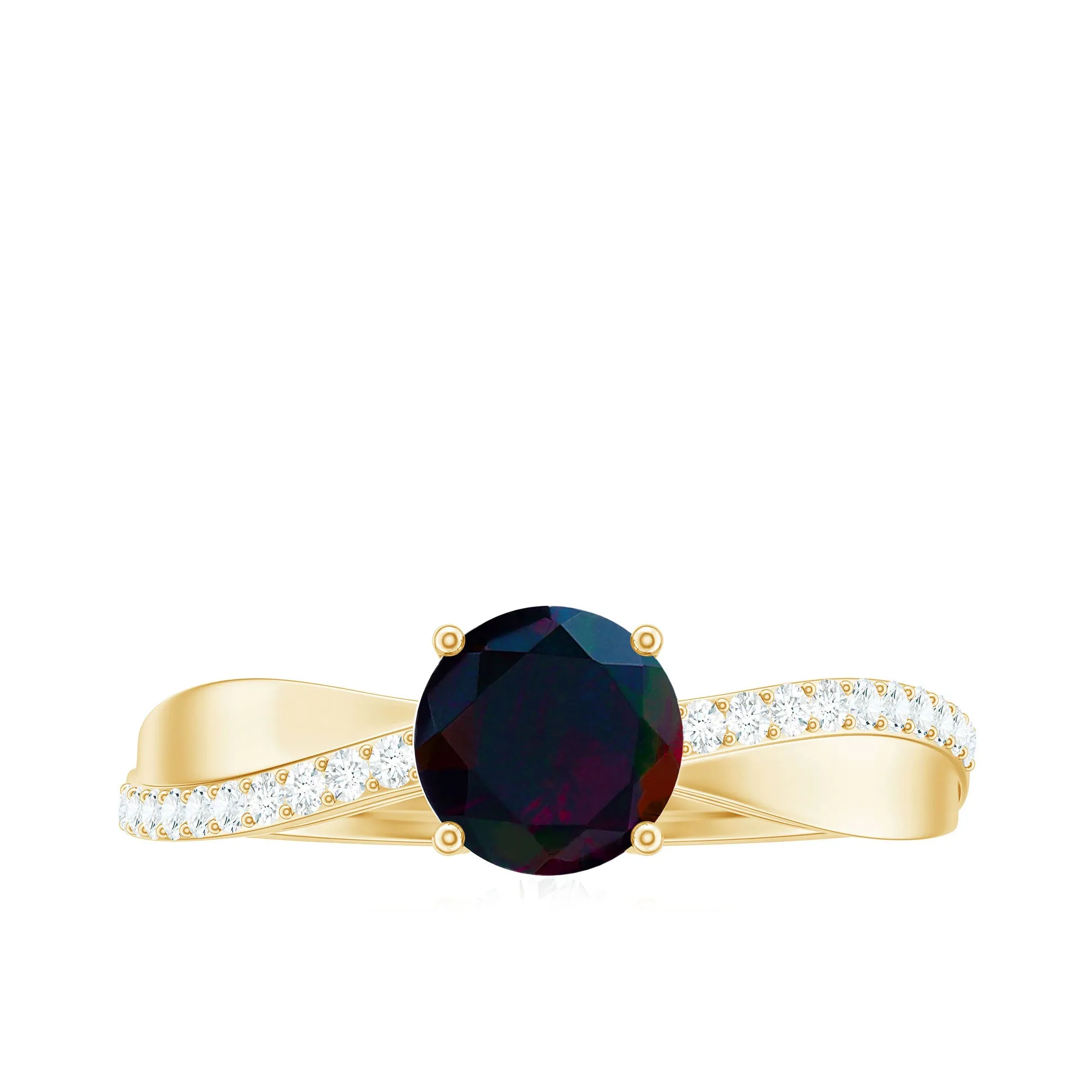 Classic Black Opal and Diamond Solitaire Engagement Ring