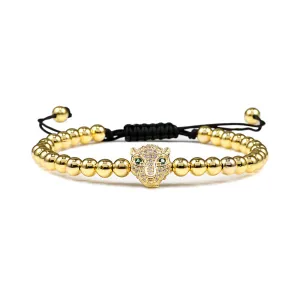 Copper Bead Braided Micro-inlaid Leopard Head Bracelet