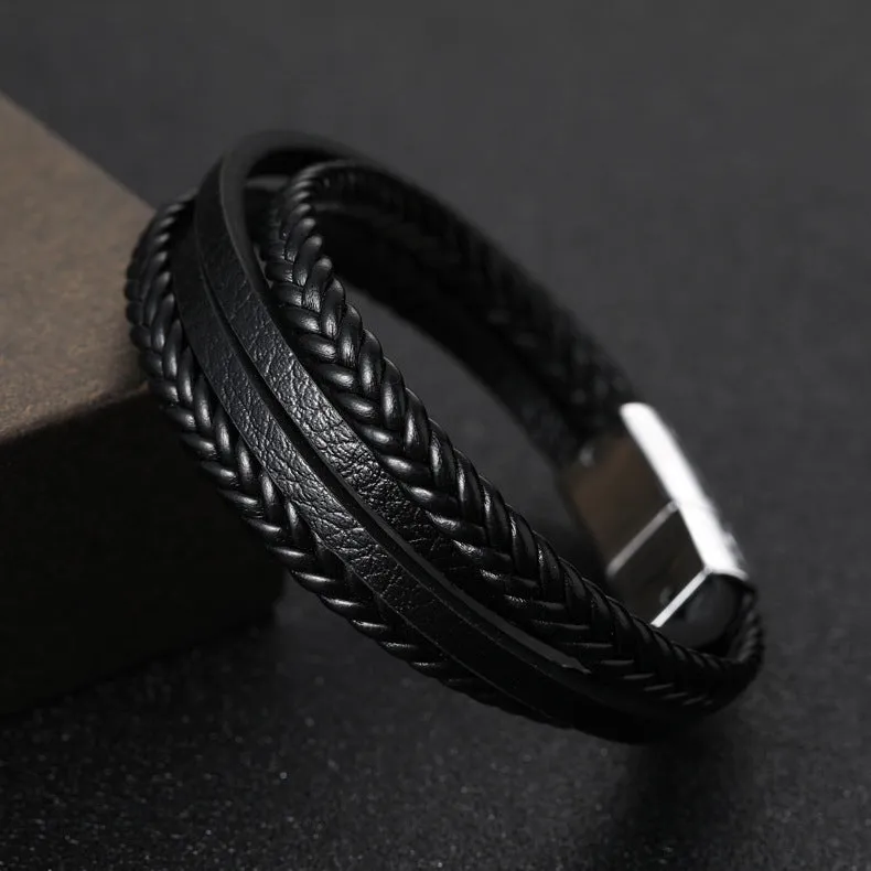 Cowhide rope braided leather bracelet