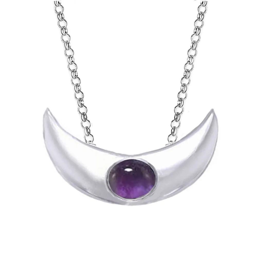 Crescent Moon Necklace Amethyst, Purple Moon