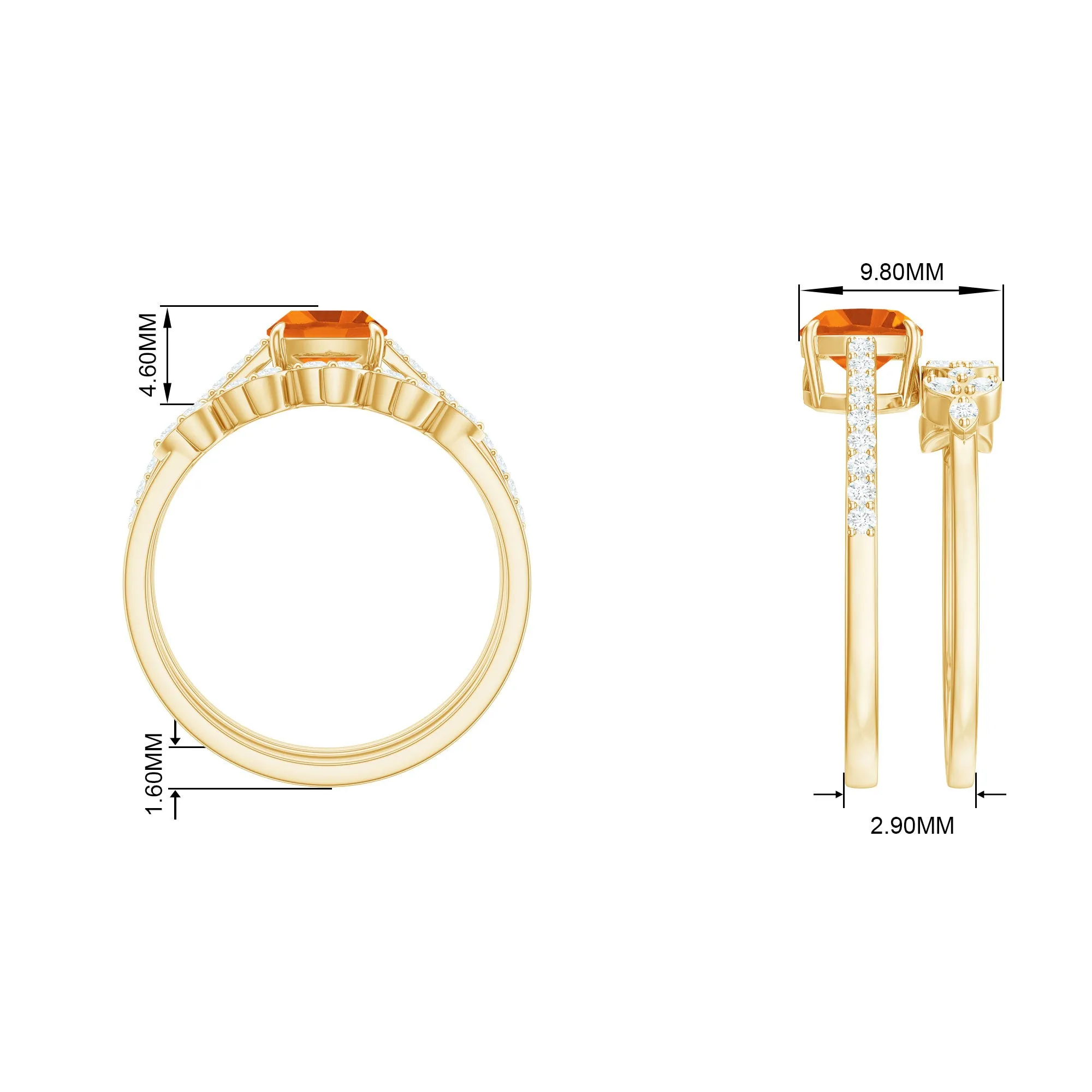 Cushion Cut Fire Opal Ring Set with Diamond Stones