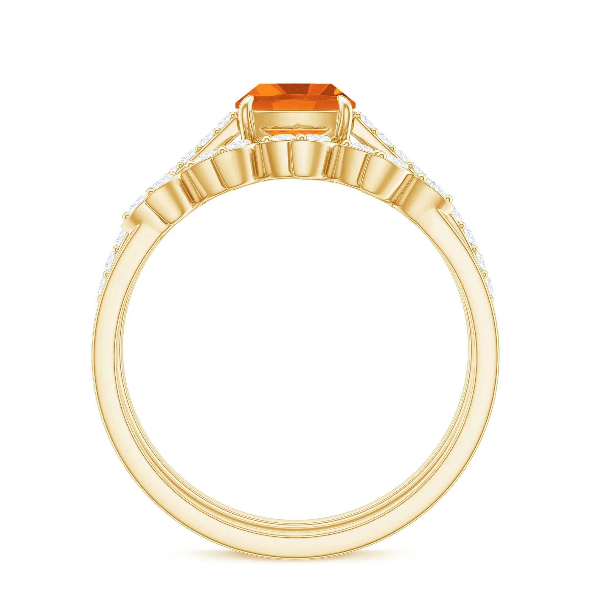 Cushion Cut Fire Opal Ring Set with Diamond Stones
