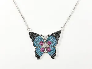 Cute Unique Colorful Micro CZ Butterfly Silver Necklace