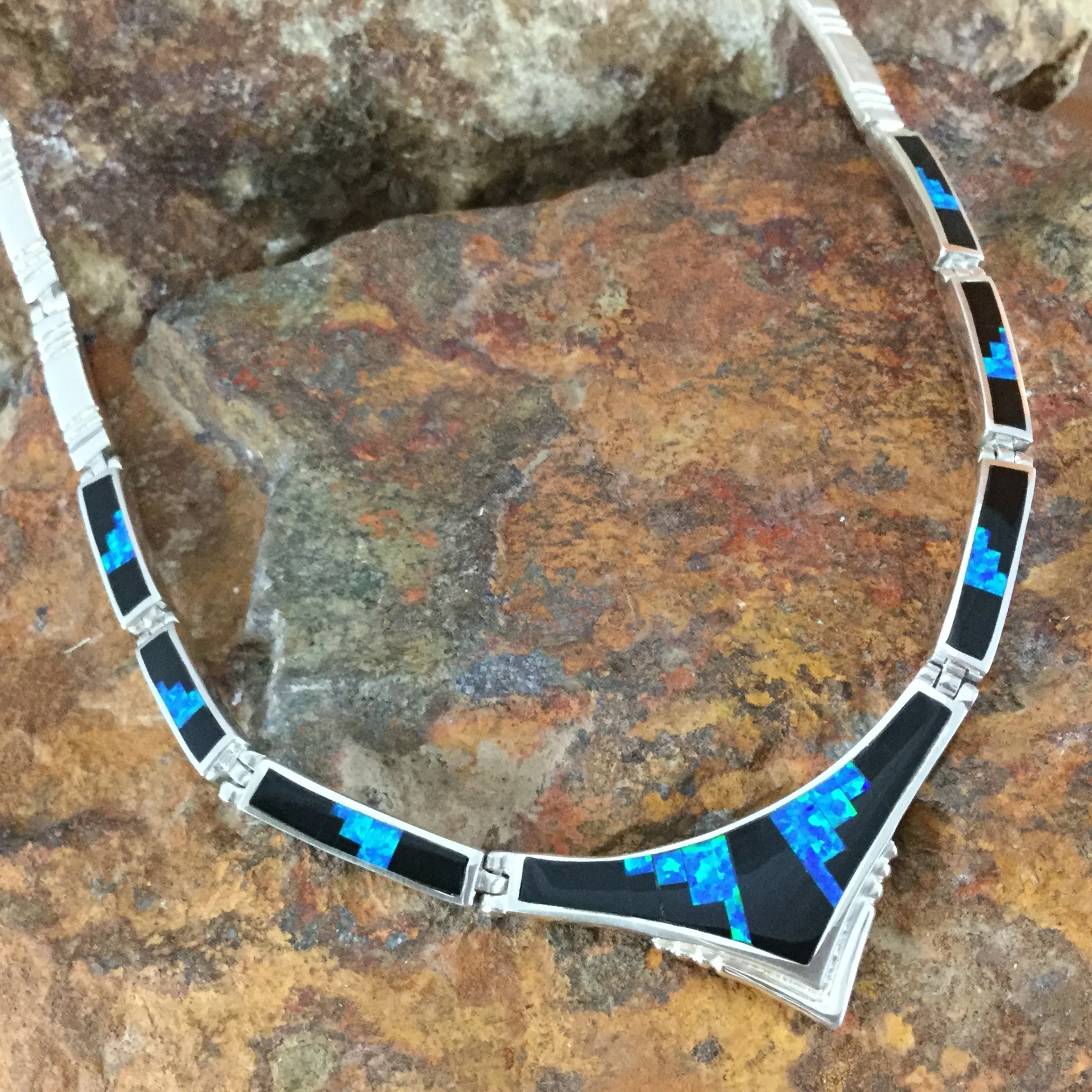 David Rosales Black Beauty Fancy Inlay Sterling Silver Necklace