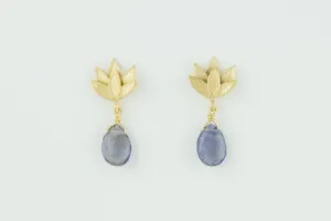 Deepa Flower Stud Earrings with Gemstone drop