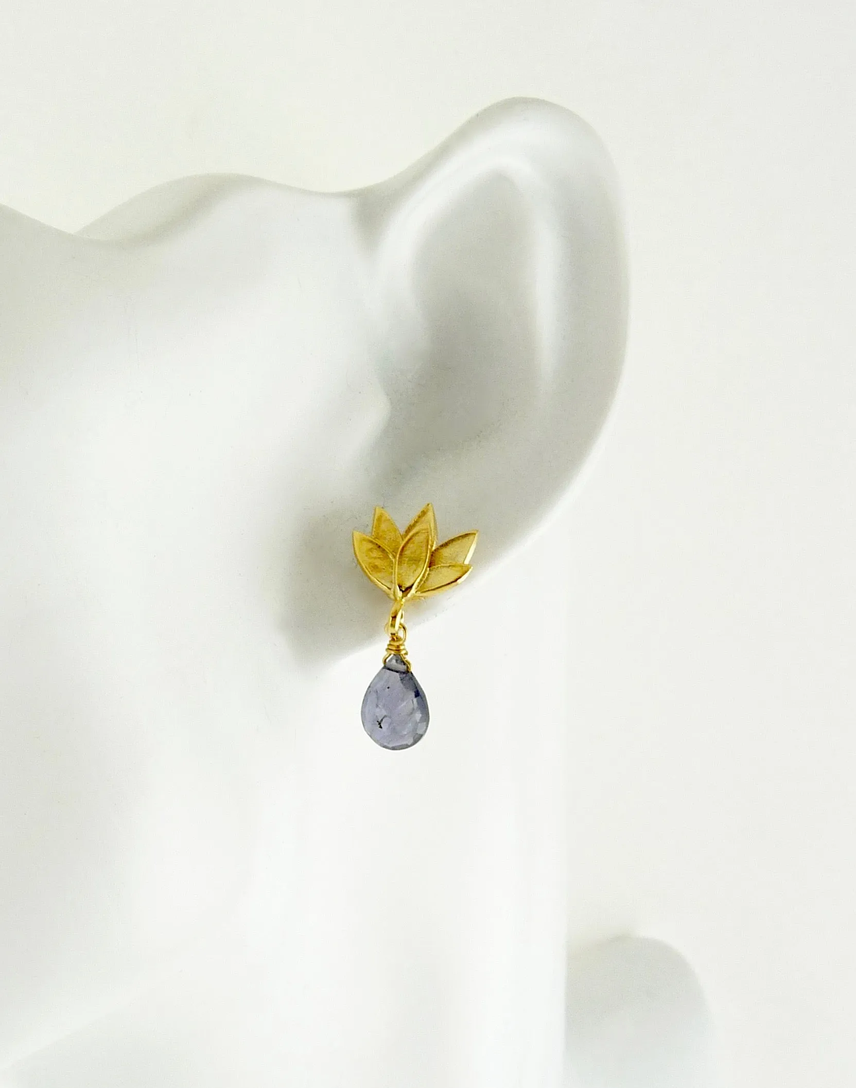Deepa Flower Stud Earrings with Gemstone drop