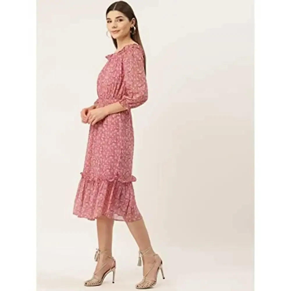 Deewa Women's Polyester Floral Print Mini Dress(Pink)