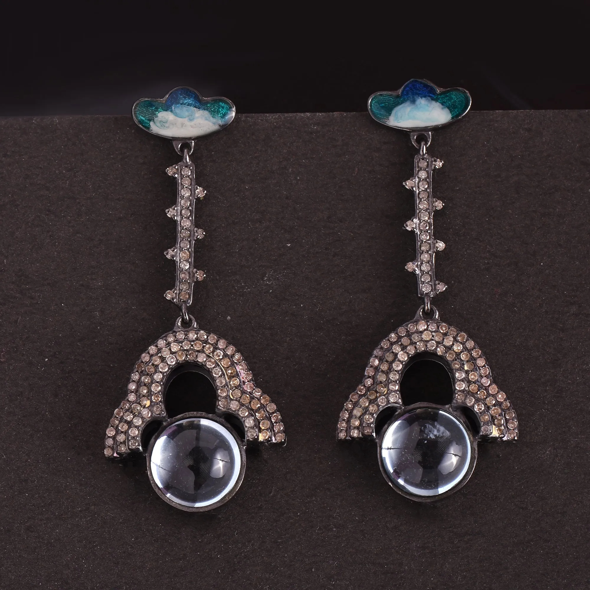 Dreamy Rainbow Moonstone Long Earrings