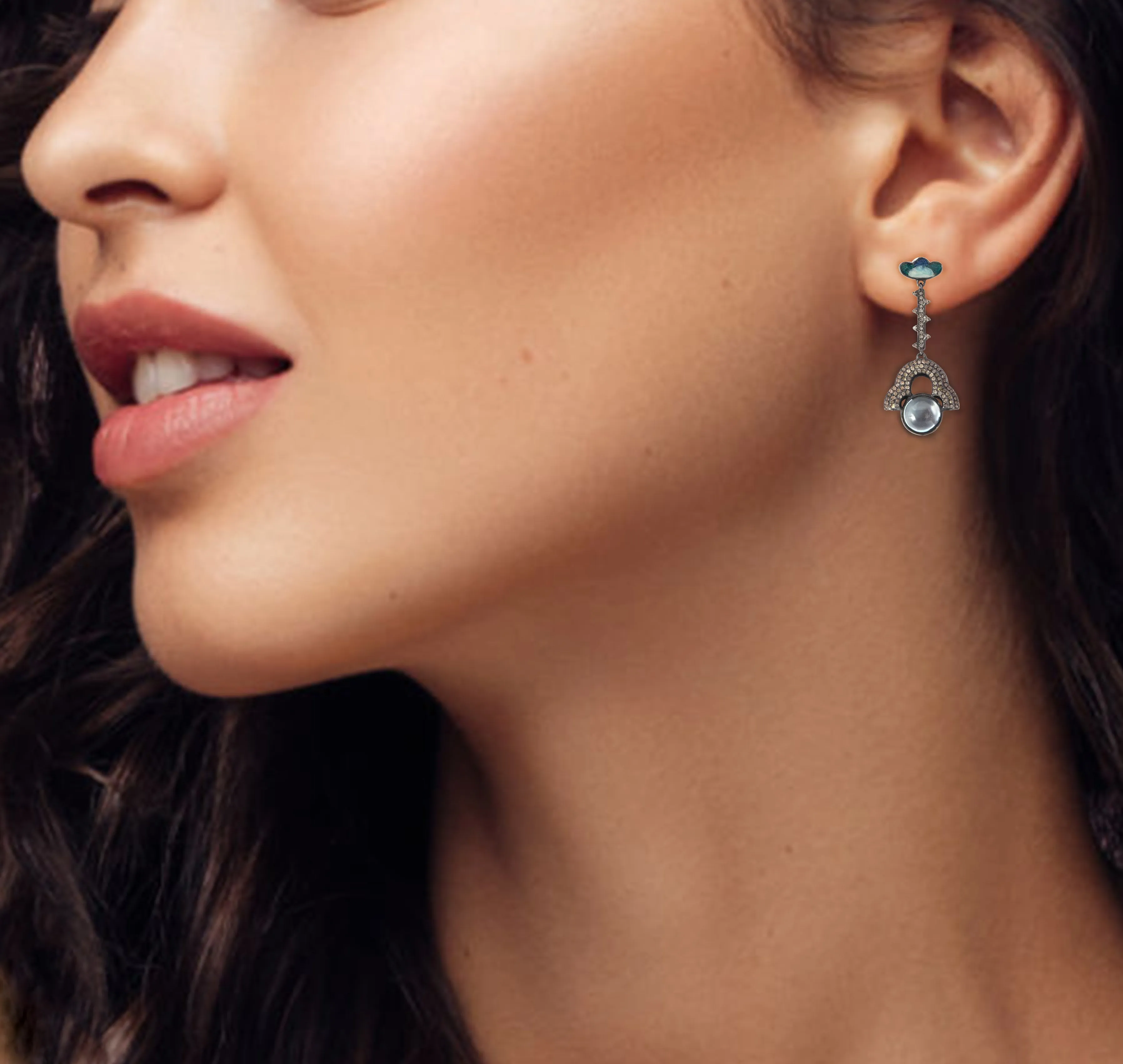 Dreamy Rainbow Moonstone Long Earrings