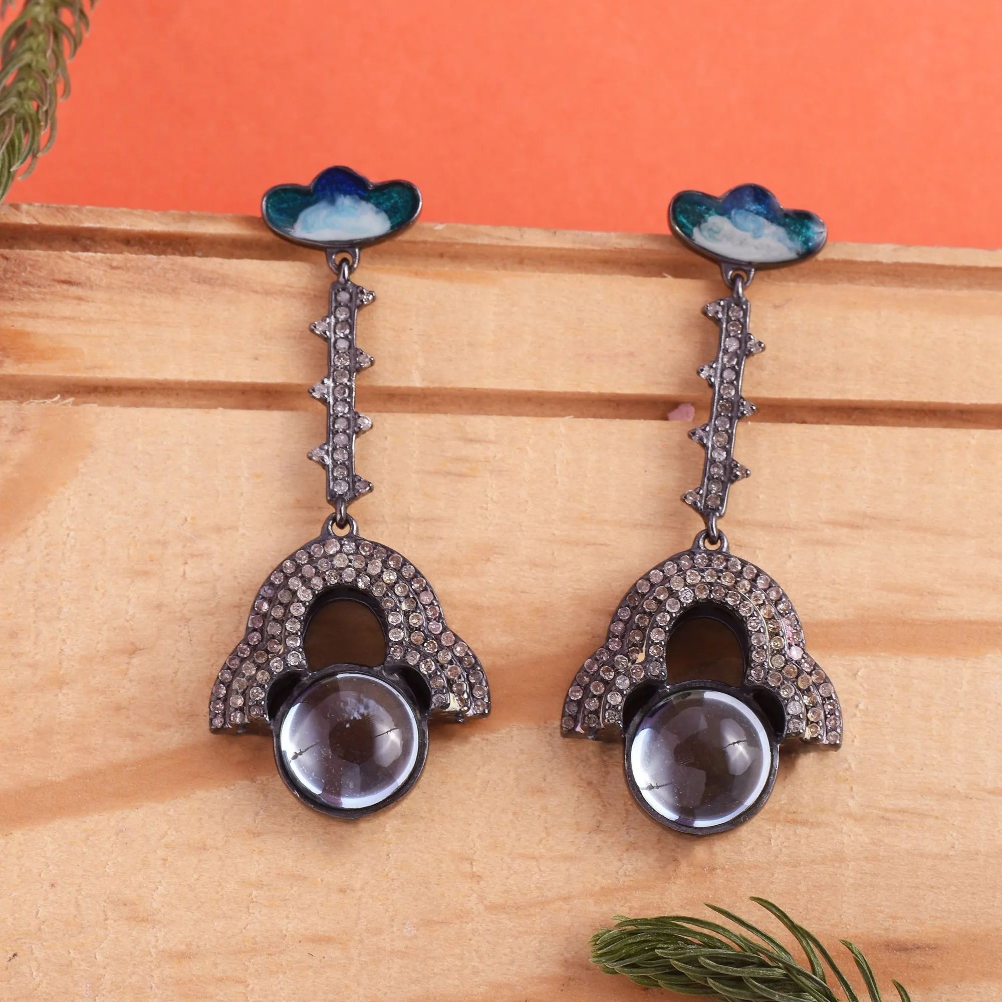 Dreamy Rainbow Moonstone Long Earrings