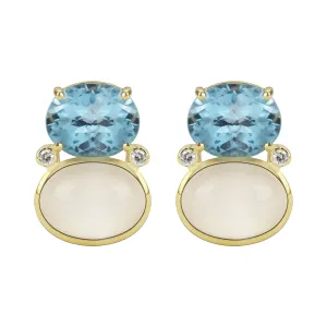 Earrings - Blue Topaz, Moonstone And Diamond (2344B)