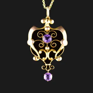 Edwardian Gold Amethyst Lavaliere Pendant Necklace