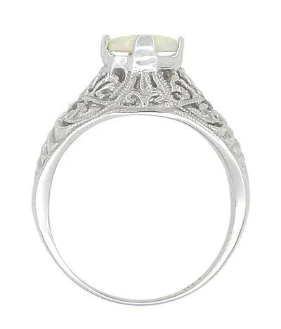 Edwardian Opal Filigree Ring in 14 Karat White Gold