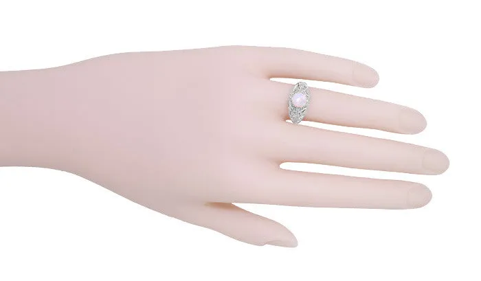 Edwardian Opal Filigree Ring in 14 Karat White Gold