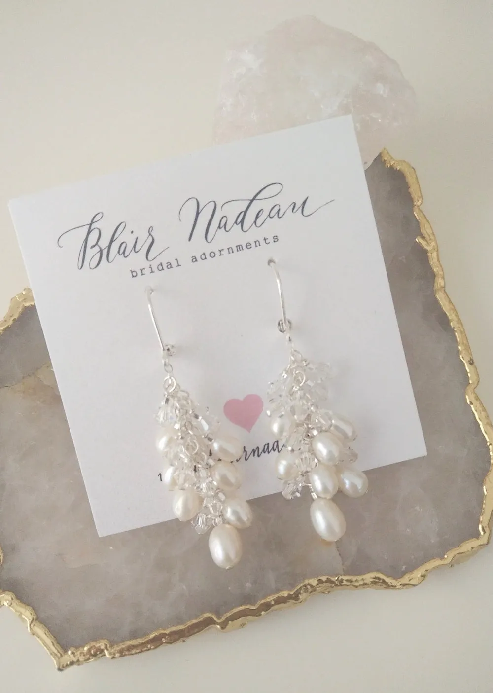 ELISE Pearl & Crystal Chandelier Bridal Earrings