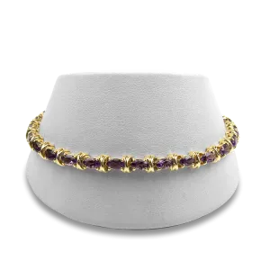 Estate 14k Yellow Gold Amethyst Link Bracelet